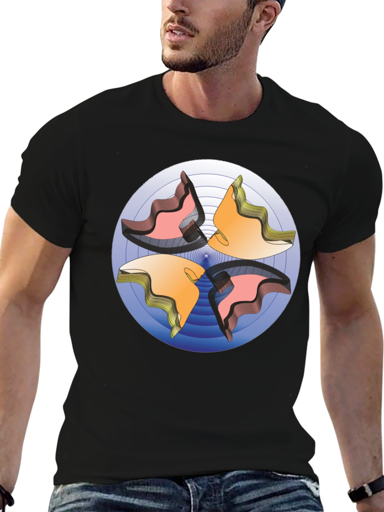 Abstract Circle Design Black T-Shirt