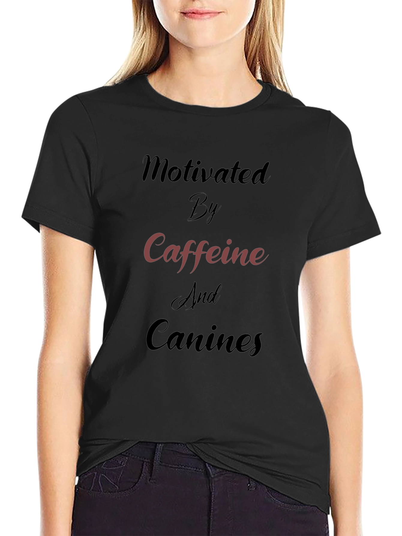 Motivated by Caffeine and Canines Black Tee