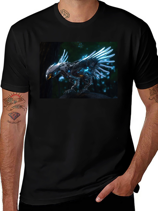 Robotic Bird Graphic T-Shirt - Sci-Fi Style