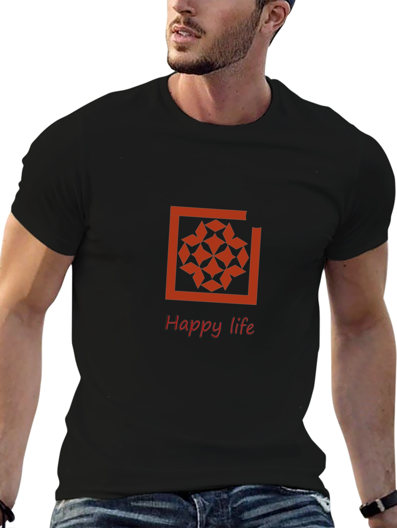 Trendy Black Graphic Tee - Happy Life Design