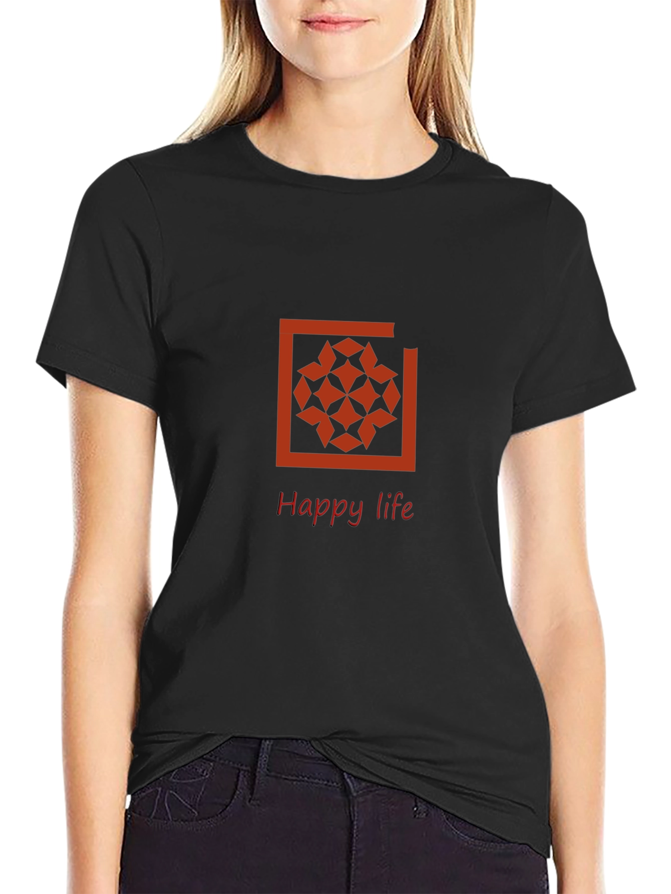 Trendy Black Graphic Tee - Happy Life Design