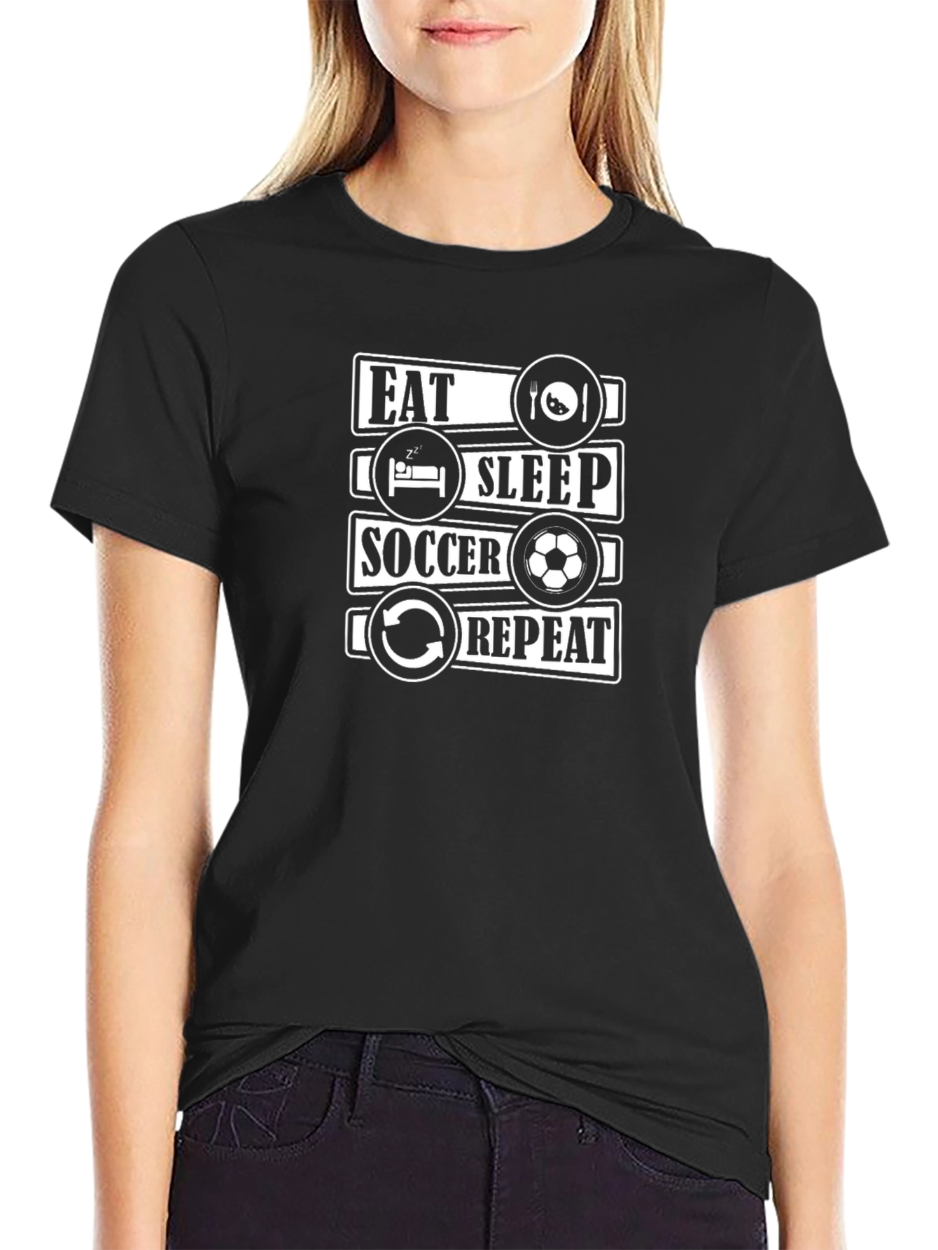 Eat Sleep Soccer Repeat Black T-Shirt