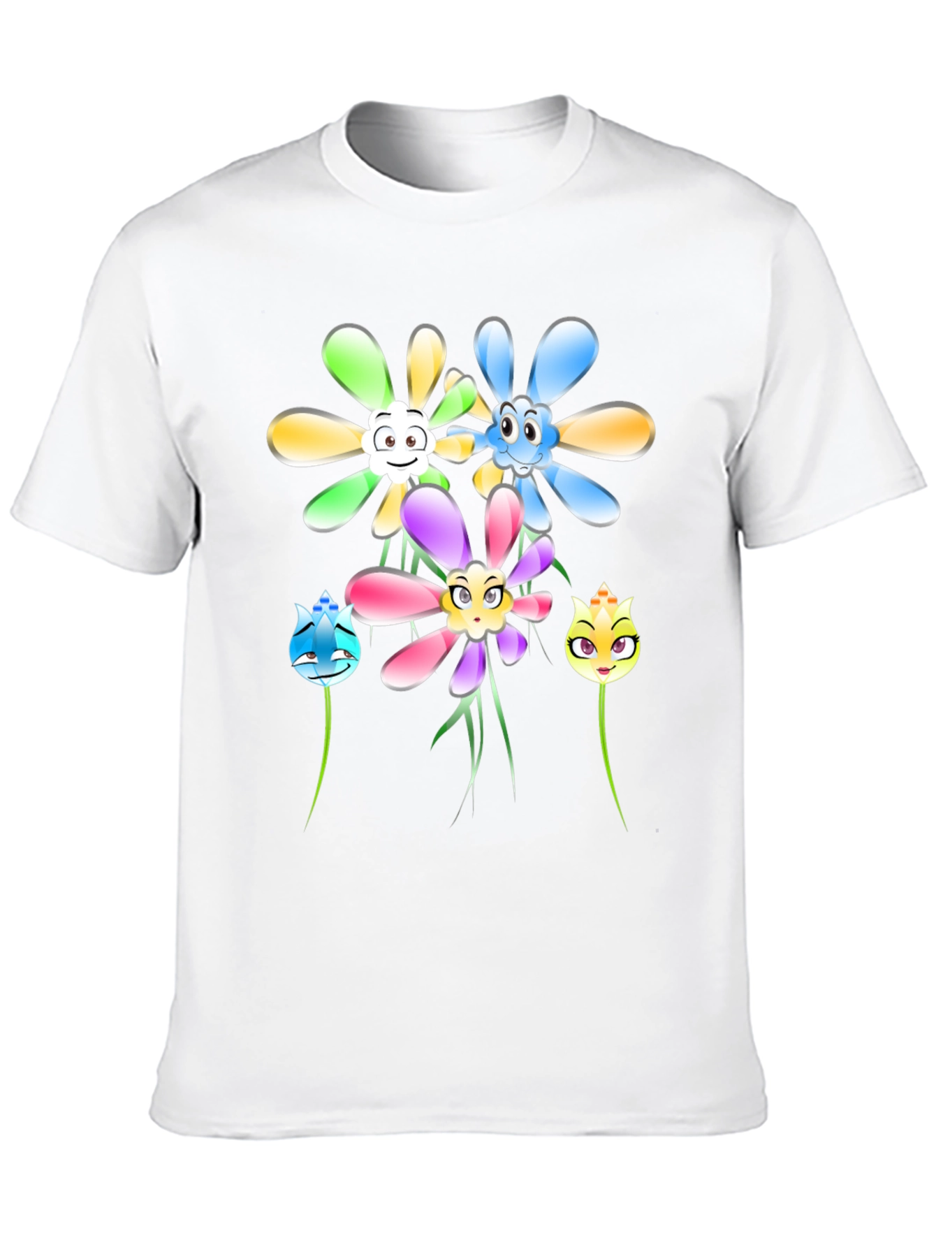 Cartoon Flower Graphic Tee - Black