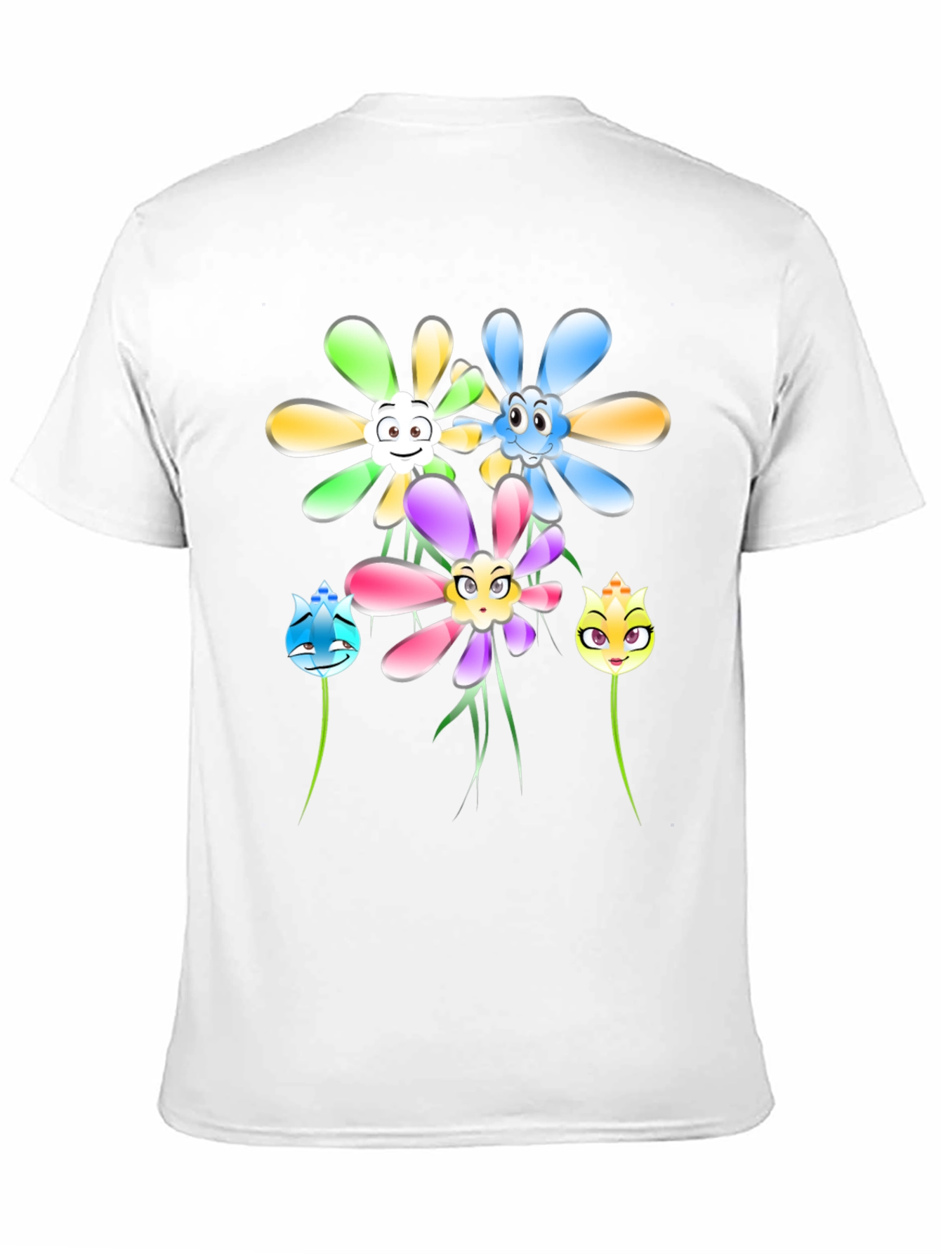 Cartoon Flower Graphic Tee - Black
