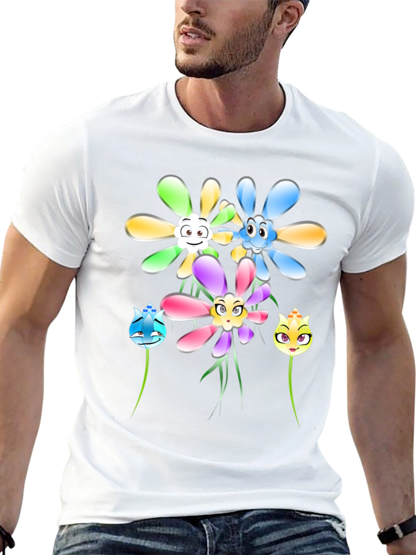 Cartoon Flower Graphic Tee - Black