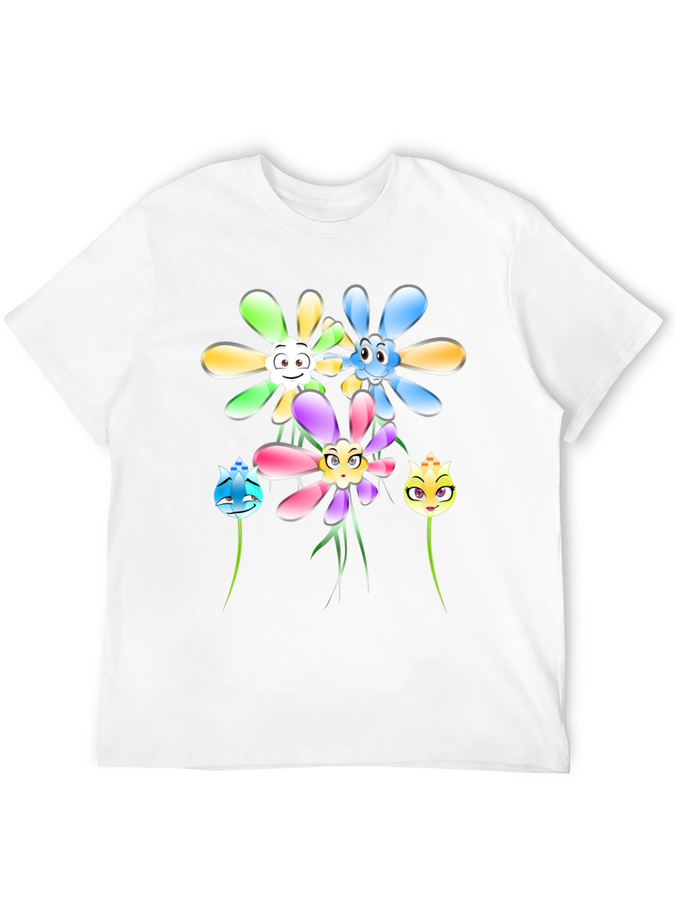 Cartoon Flower Graphic Tee - Black