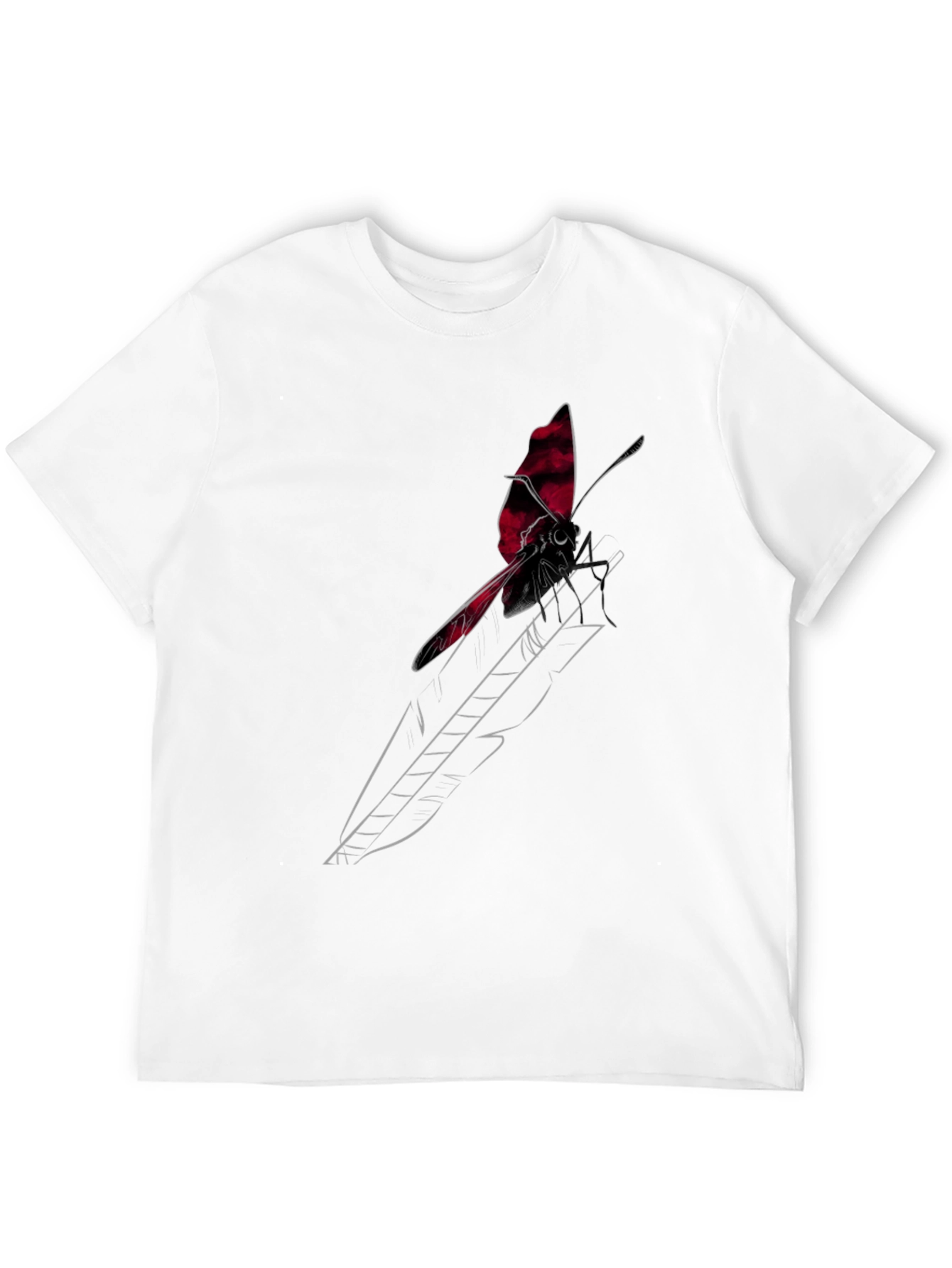 Black T-Shirt with Butterfly Feather Graphic Design