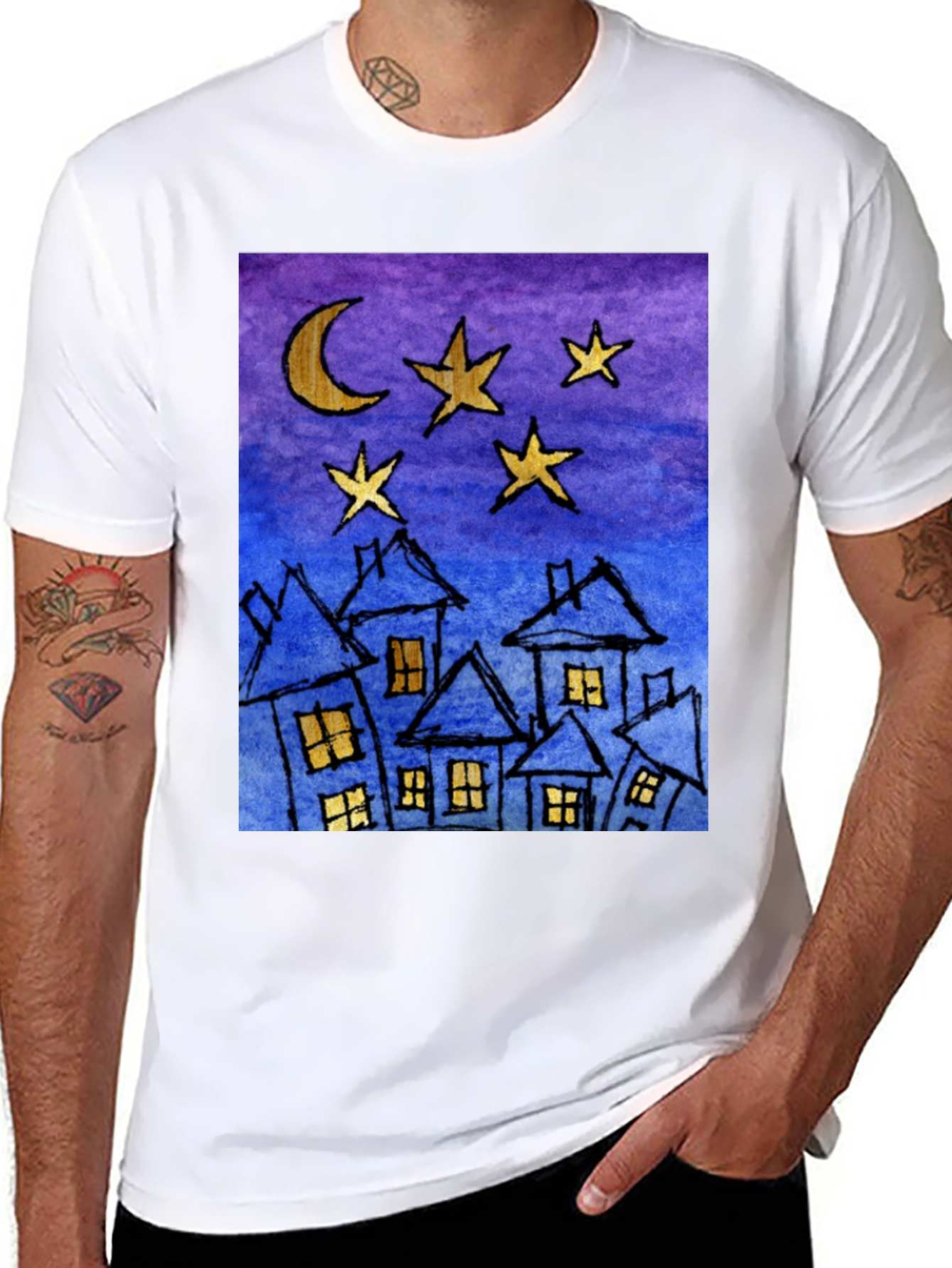Starry Night Houses T-Shirt