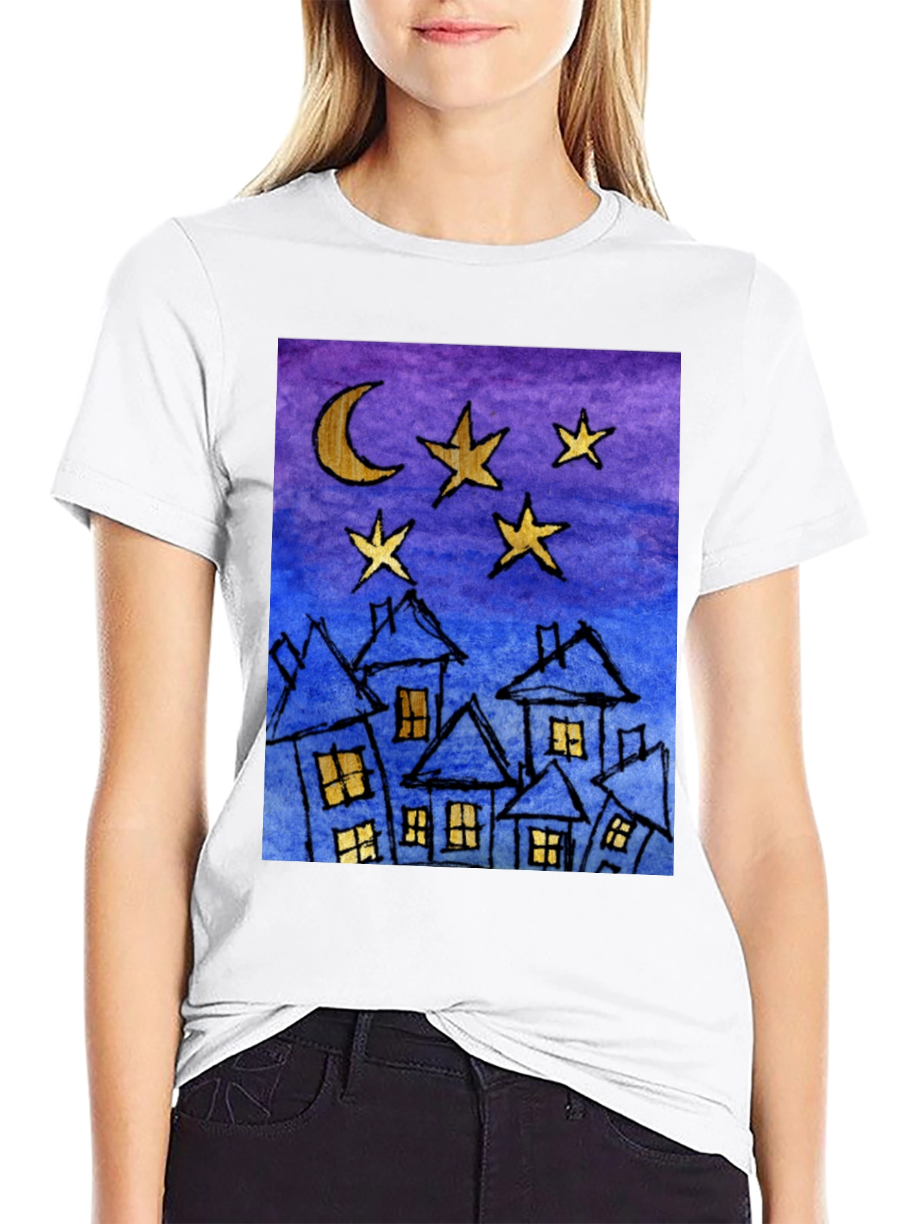 Starry Night Houses T-Shirt