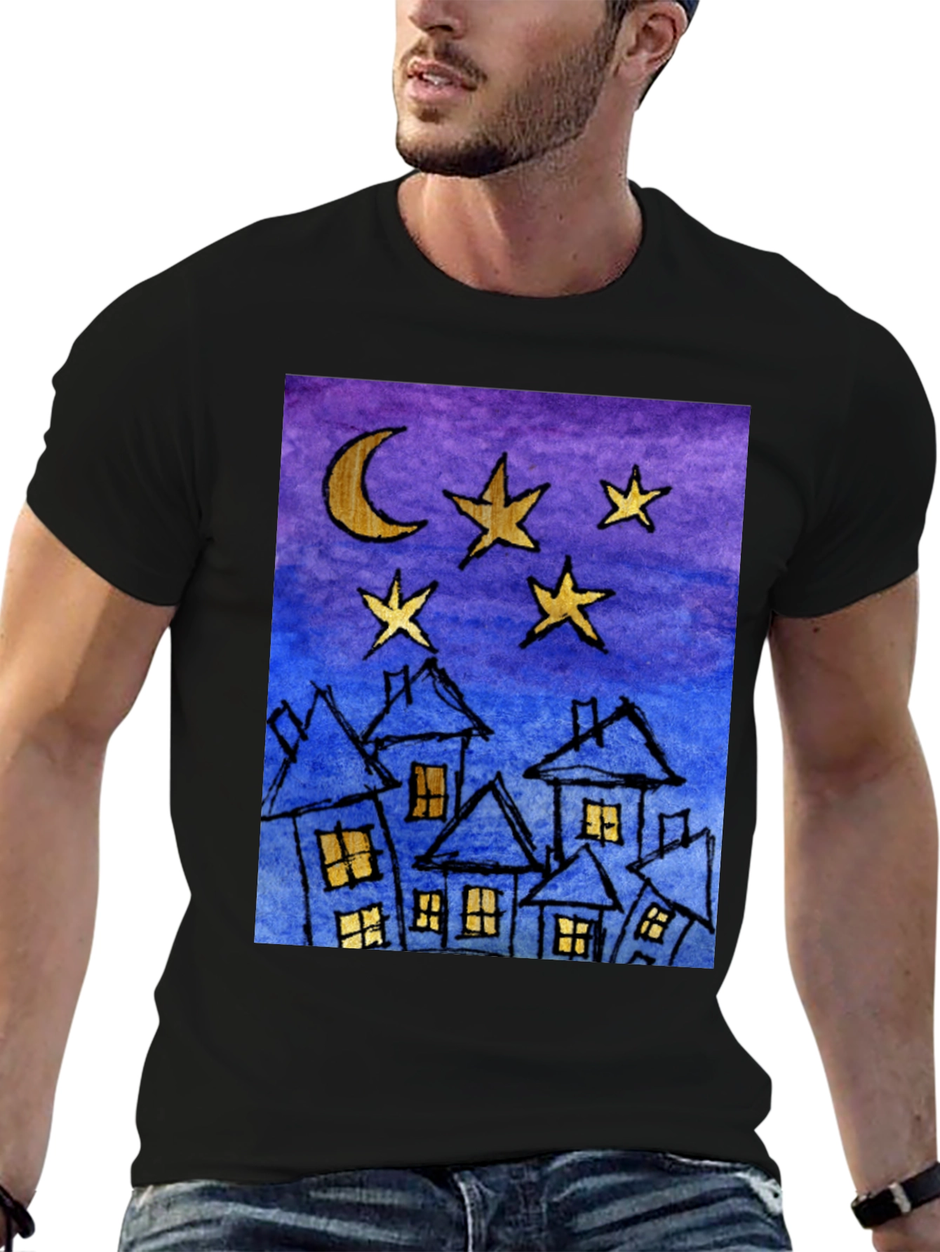 Starry Night Houses T-Shirt