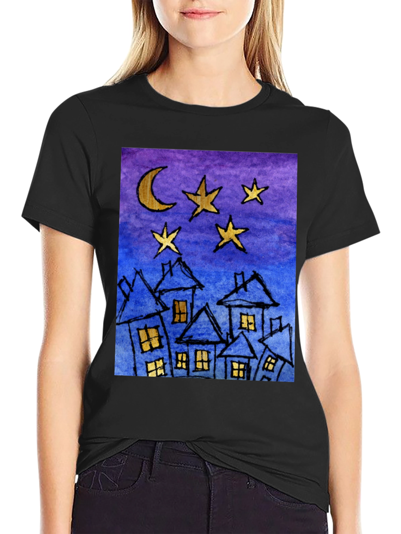 Starry Night Houses T-Shirt