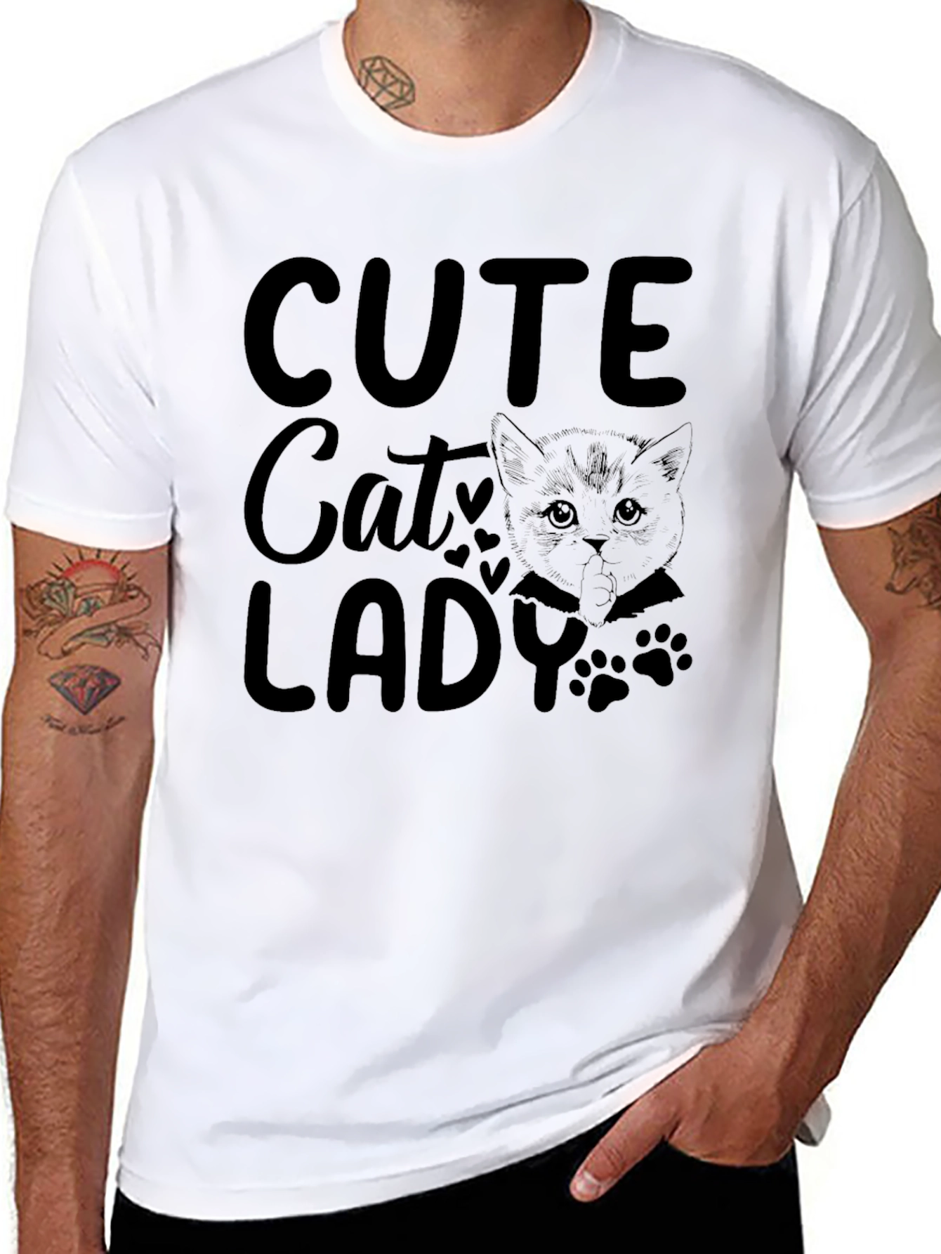 Cute Cat Lady Black T-Shirt