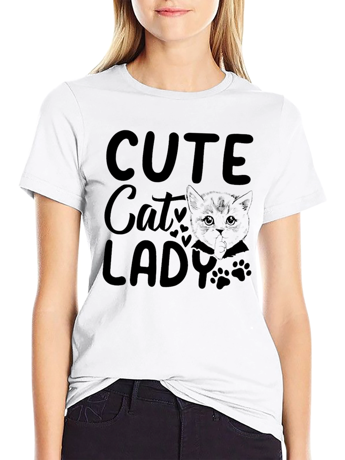 Cute Cat Lady Black T-Shirt