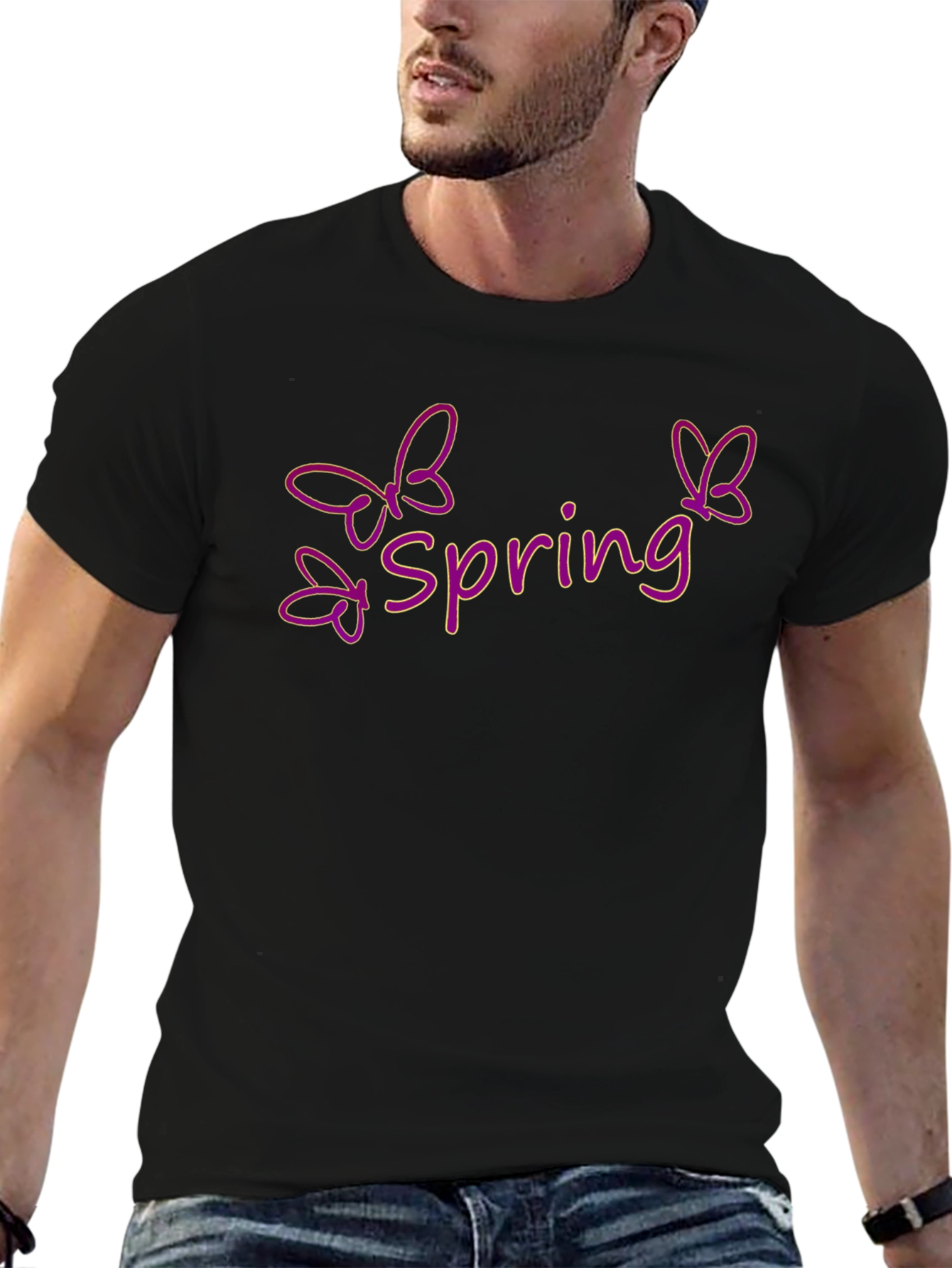 Spring Butterfly Graphic Tee - Black