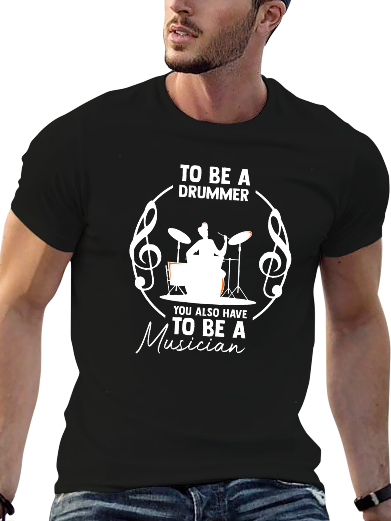 Drummer Musician Graphic Tee - Black Cotton T-Shirt