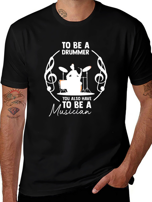 Drummer Musician Graphic Tee - Black Cotton T-Shirt