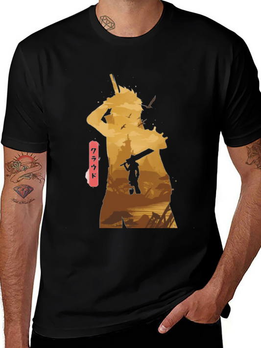 Cloud Final Fantasy Anime Graphic Tee - Black