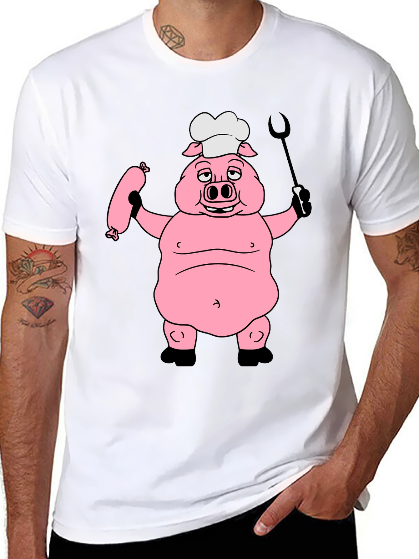 Chef Pig Graphic Tee - Black Cotton T-Shirt