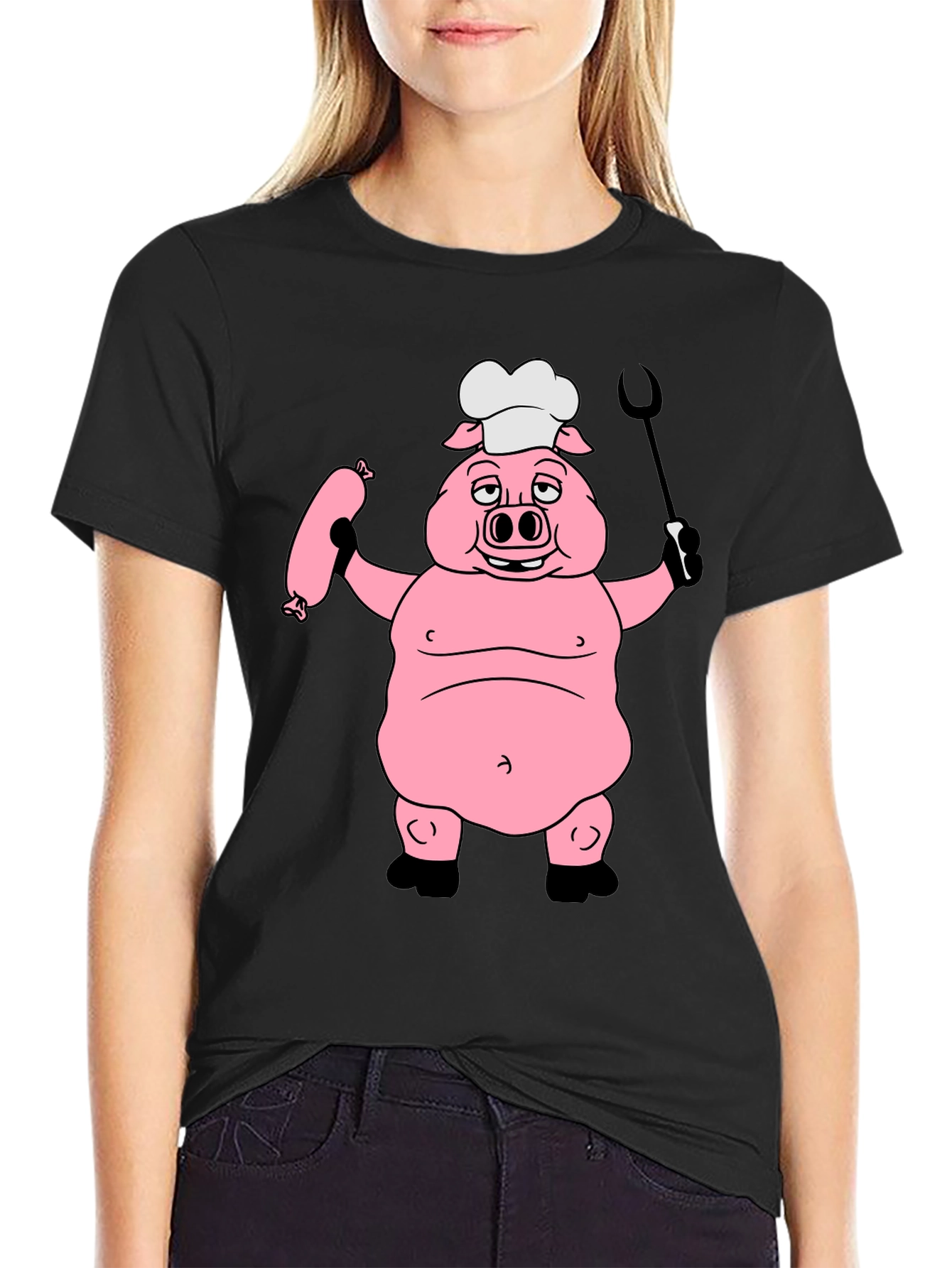 Chef Pig Graphic Tee - Black Cotton T-Shirt