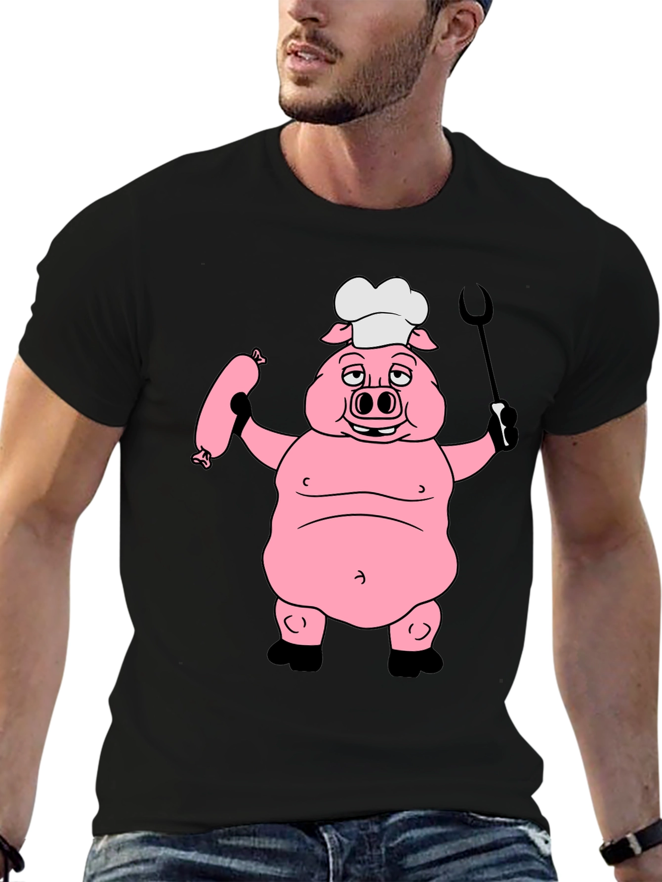 Chef Pig Graphic Tee - Black Cotton T-Shirt