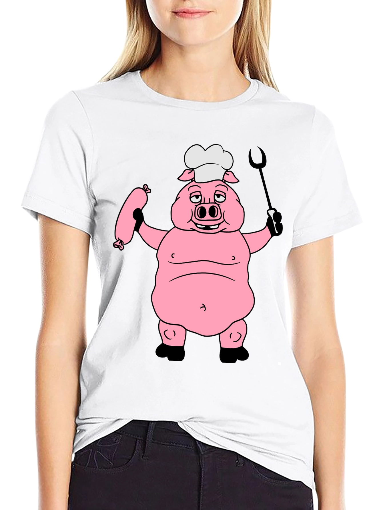 Chef Pig Graphic Tee - Black Cotton T-Shirt