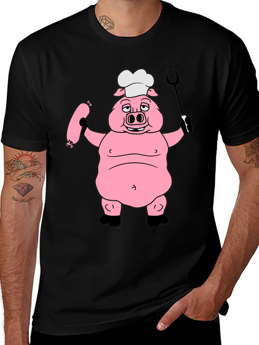 Chef Pig Graphic Tee - Black Cotton T-Shirt