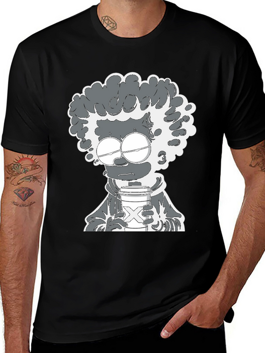 Coffee Lover Cartoon Graphic Tee - Black