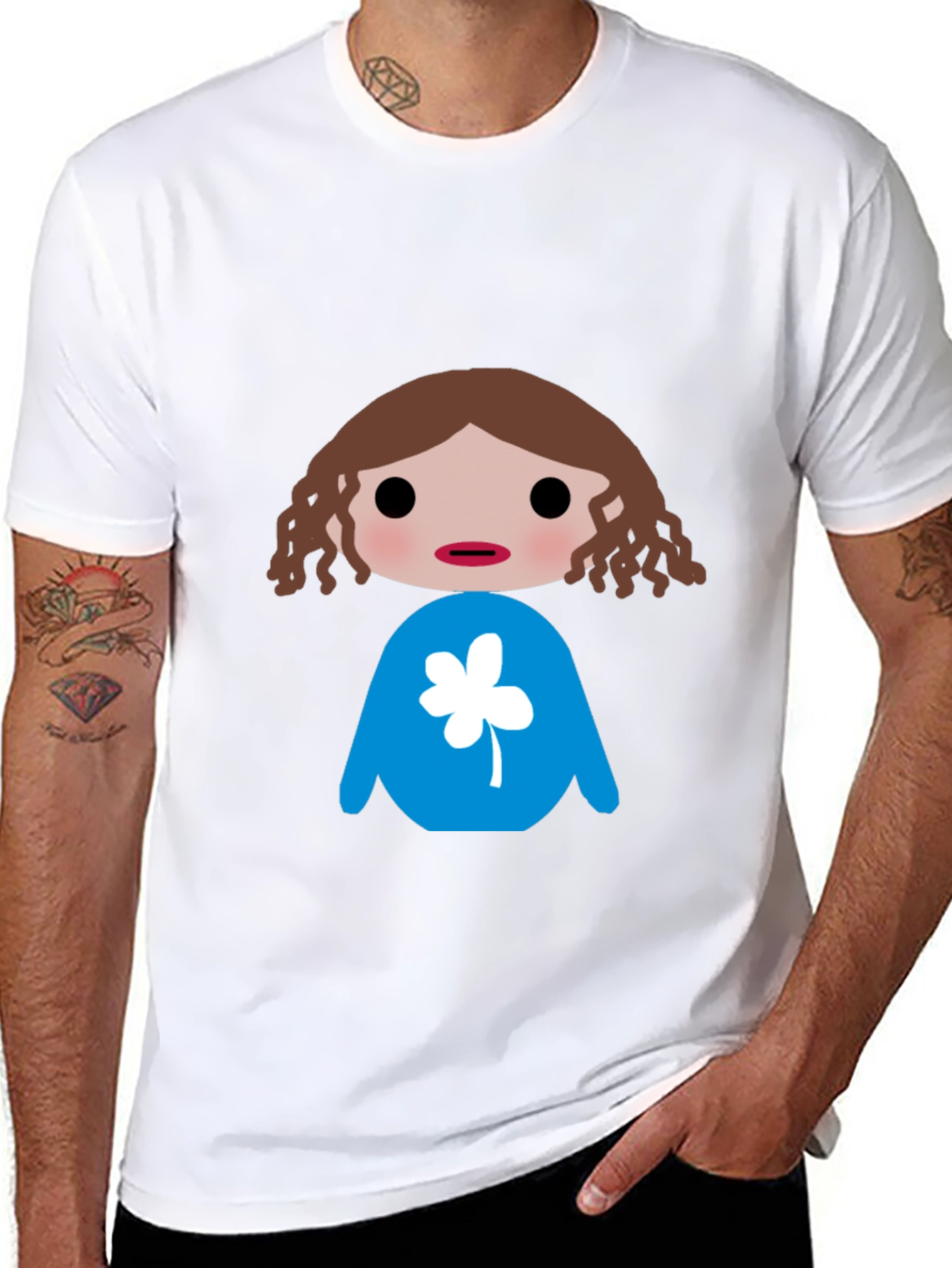 Black T-Shirt with Cartoon Character Design