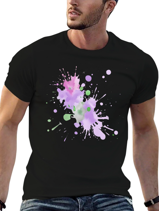 Watercolor Splash Black T-Shirt - Artistic Style