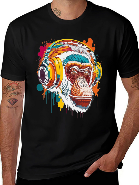Monkey DJ Graphic Tee - Colorful Animal Headphones T-Shirt