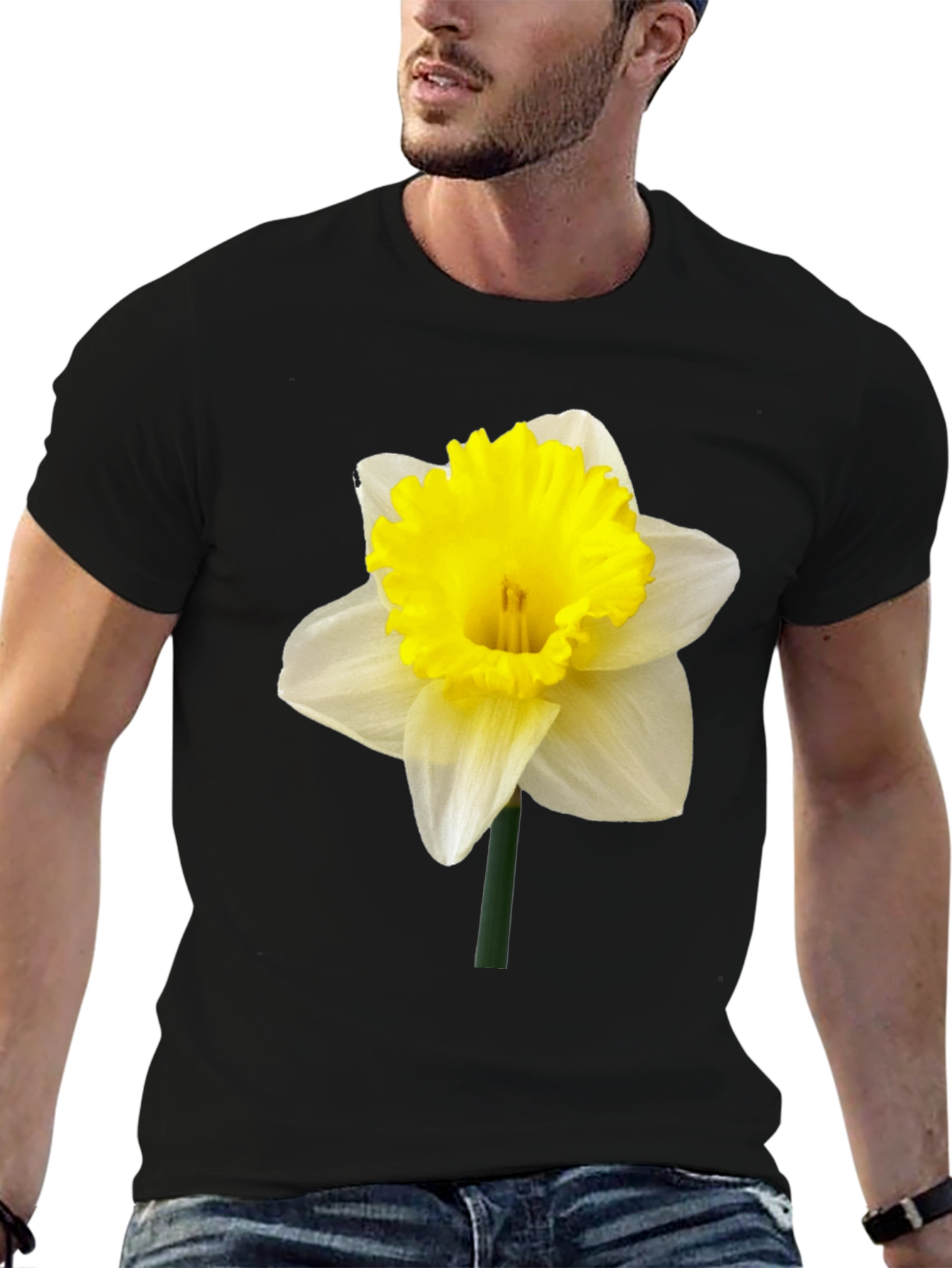 Daffodil Flower Graphic T-Shirt - Black Casual Tee