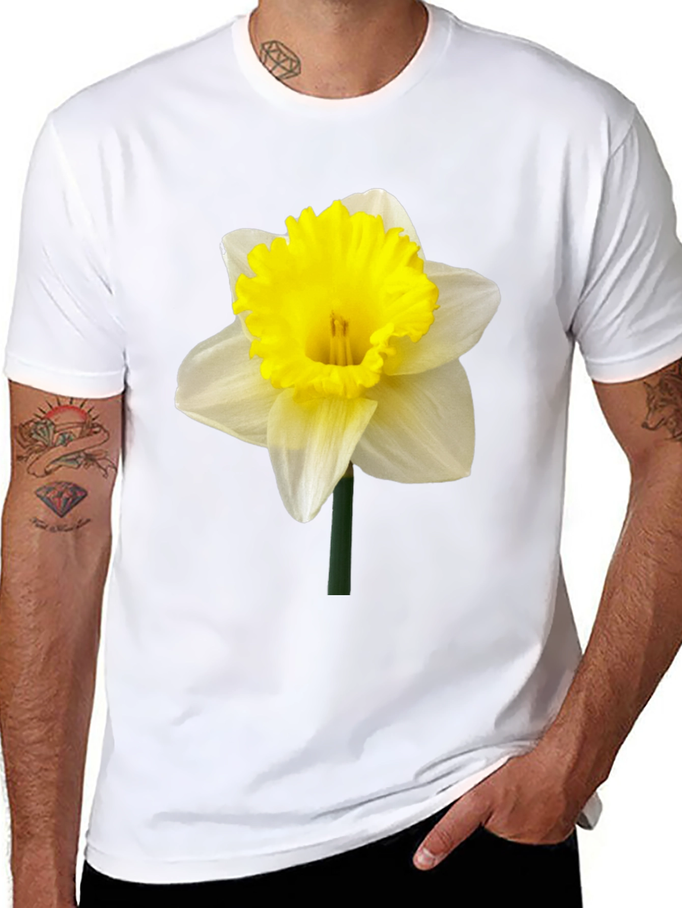 Daffodil Flower Graphic T-Shirt - Black Casual Tee