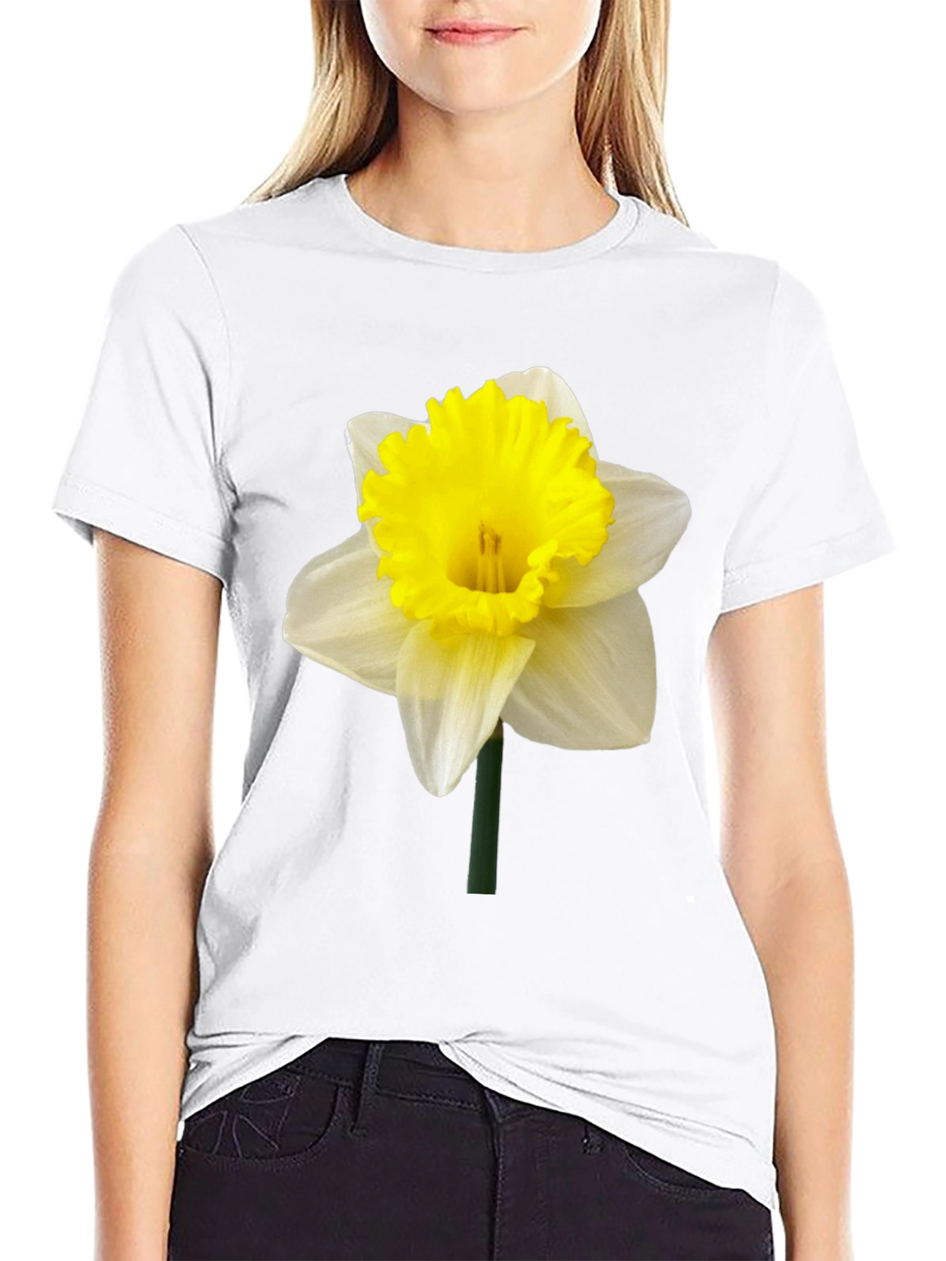 Daffodil Flower Graphic T-Shirt - Black Casual Tee