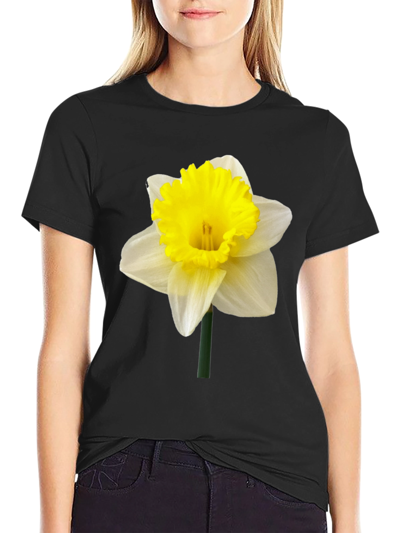 Daffodil Flower Graphic T-Shirt - Black Casual Tee