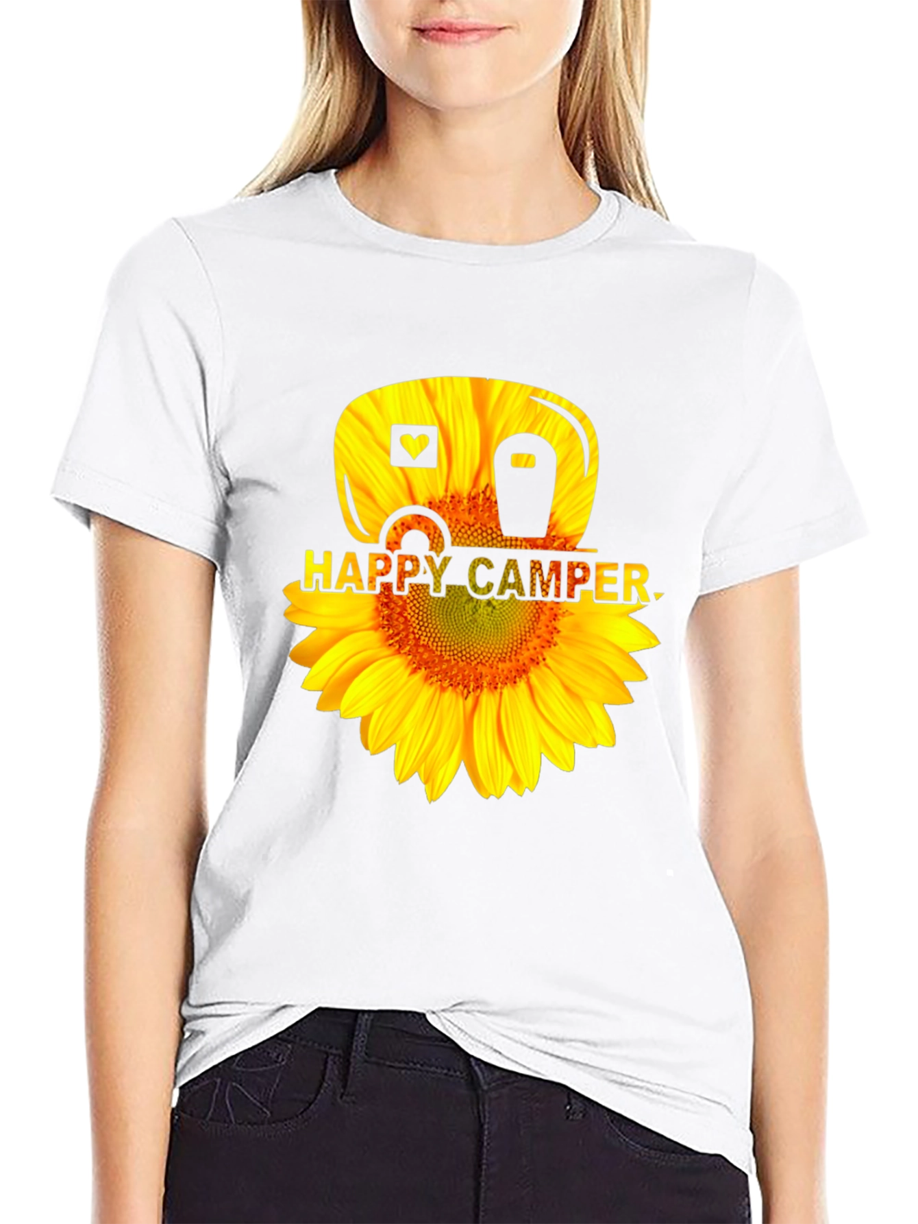 Happy Camper Sunflower Graphic Tee - Black