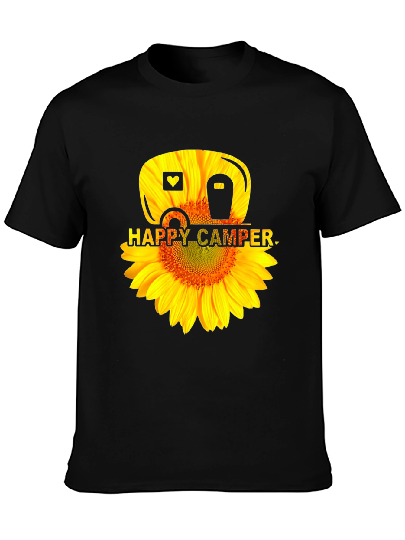 Happy Camper Sunflower Graphic Tee - Black