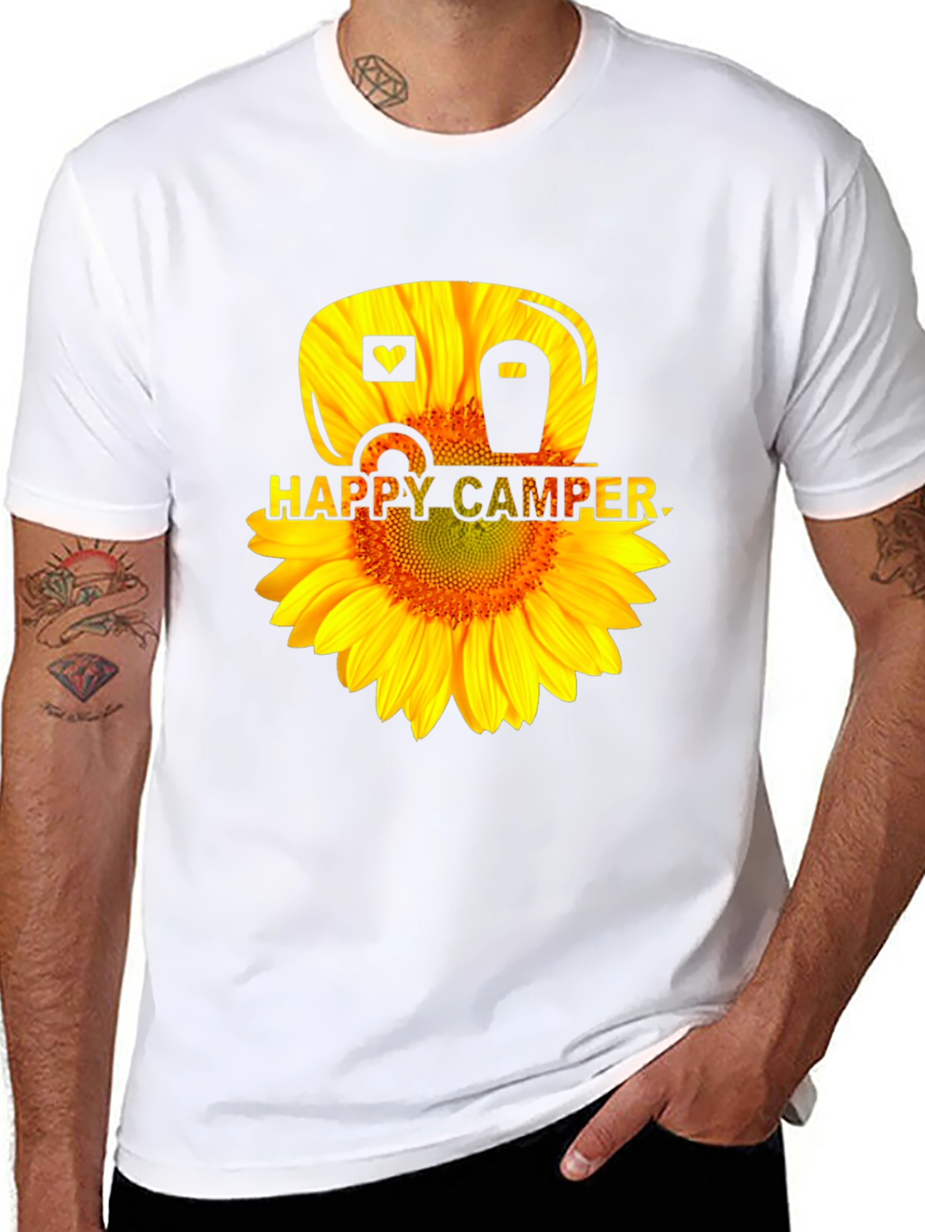 Happy Camper Sunflower Graphic Tee - Black