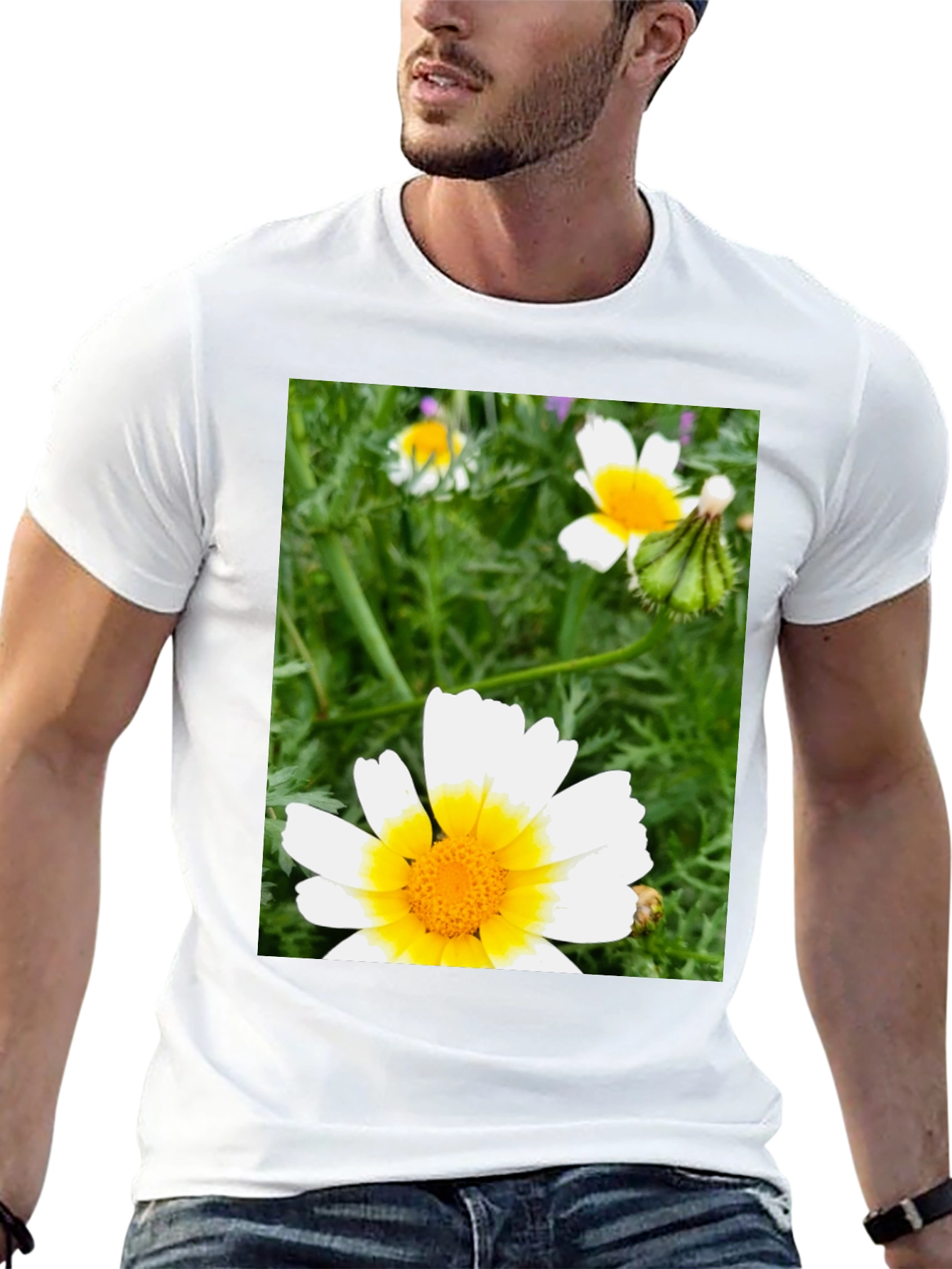 Daisy Flower Graphic T-Shirt - Casual Black Tee