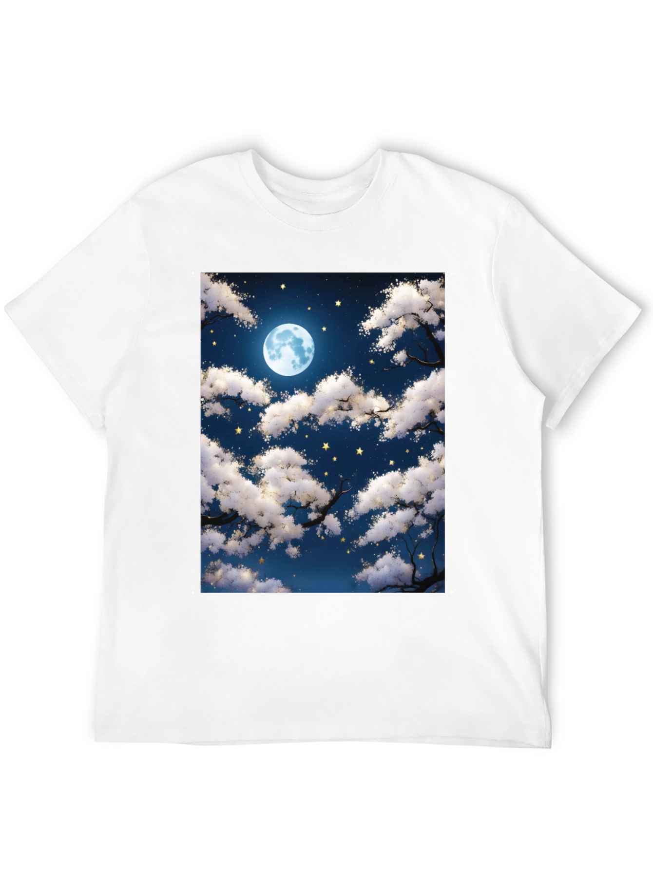 Moonlit Night Sky Graphic Tee - Black Cotton T-Shirt
