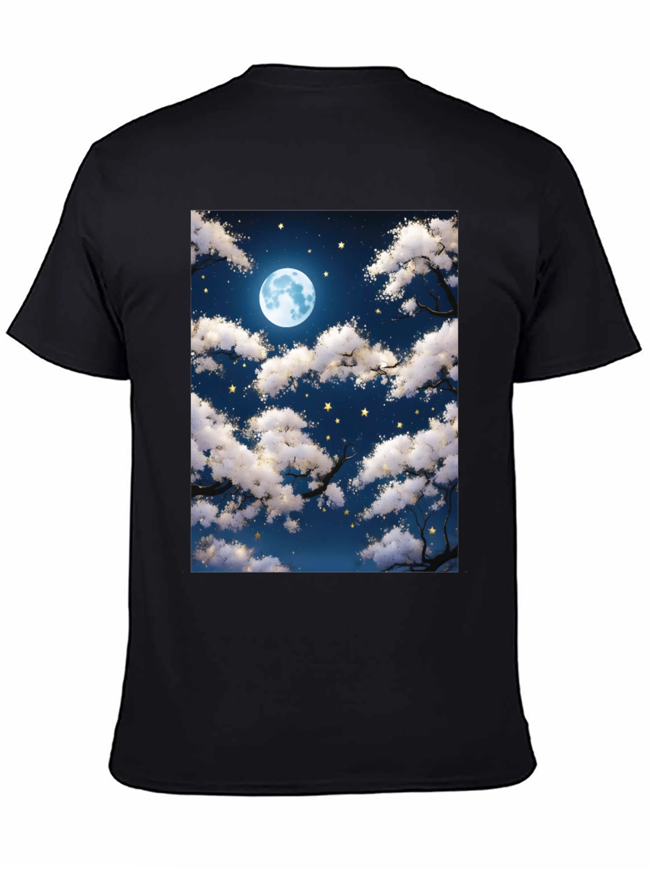Moonlit Night Sky Graphic Tee - Black Cotton T-Shirt