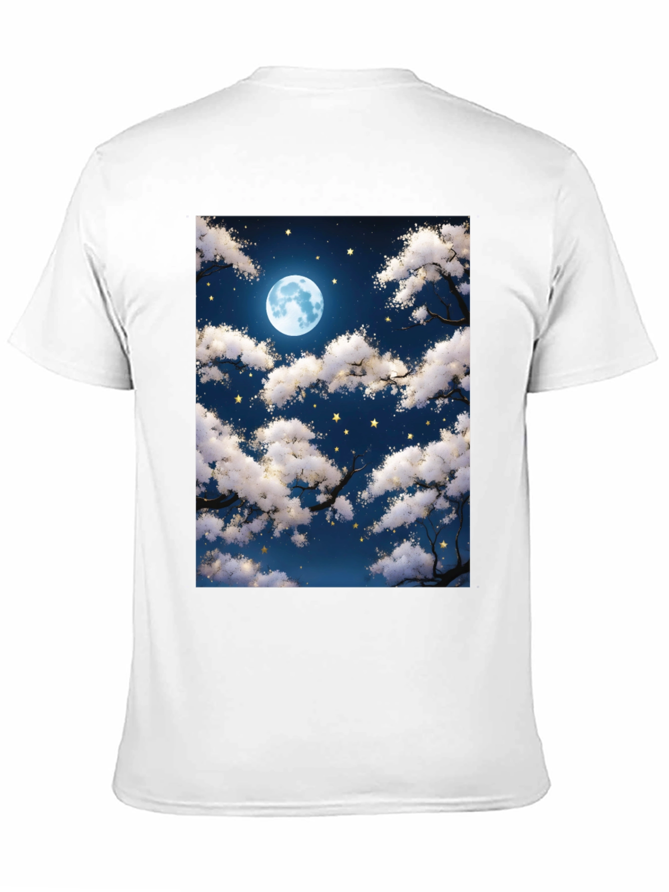 Moonlit Night Sky Graphic Tee - Black Cotton T-Shirt