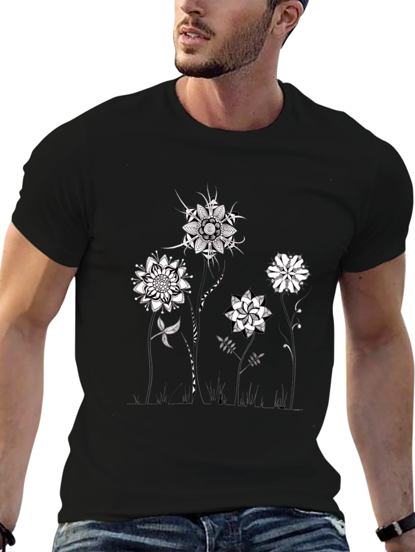 Abstract Floral Graphic Black T-Shirt