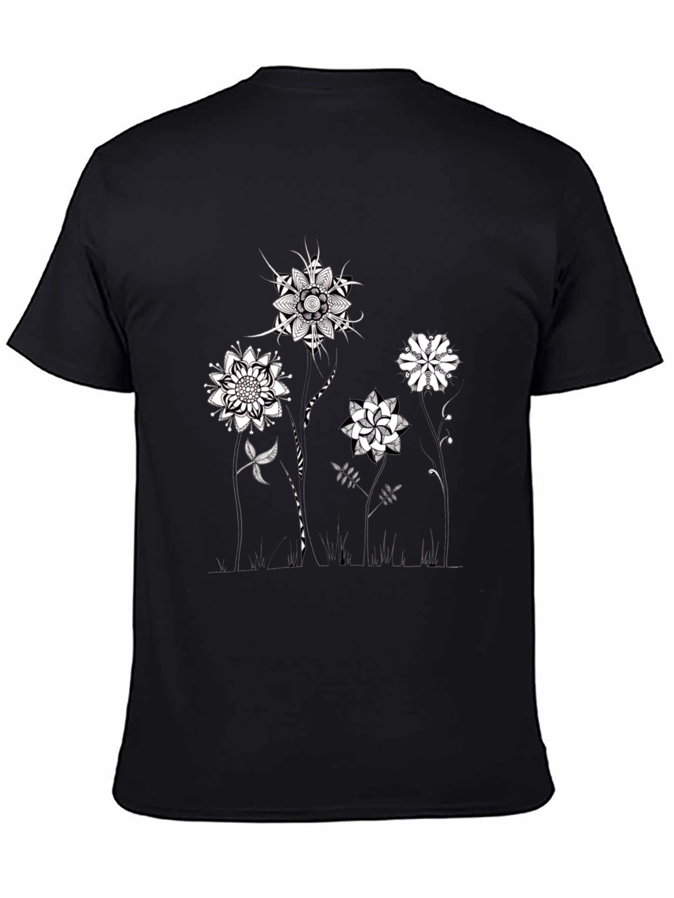Abstract Floral Graphic Black T-Shirt