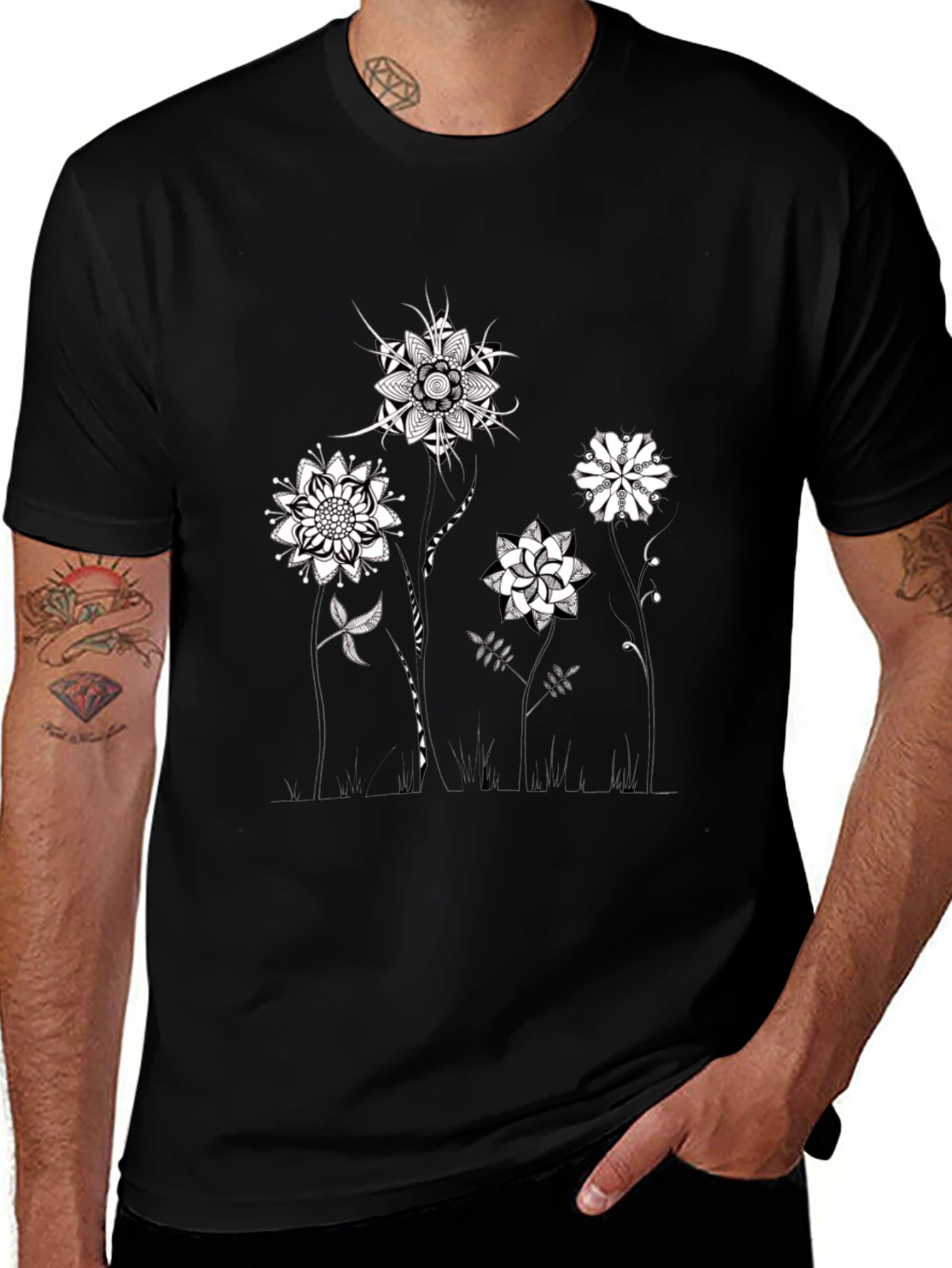 Abstract Floral Graphic Black T-Shirt