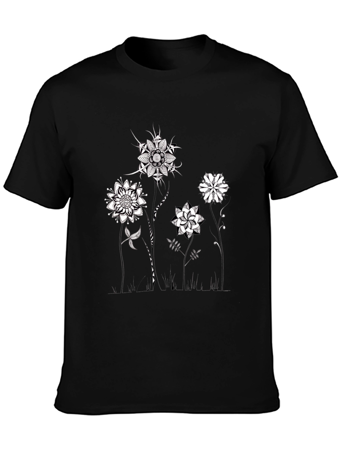 Abstract Floral Graphic Black T-Shirt