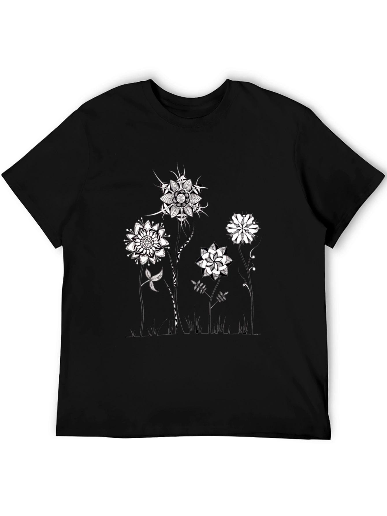 Abstract Floral Graphic Black T-Shirt