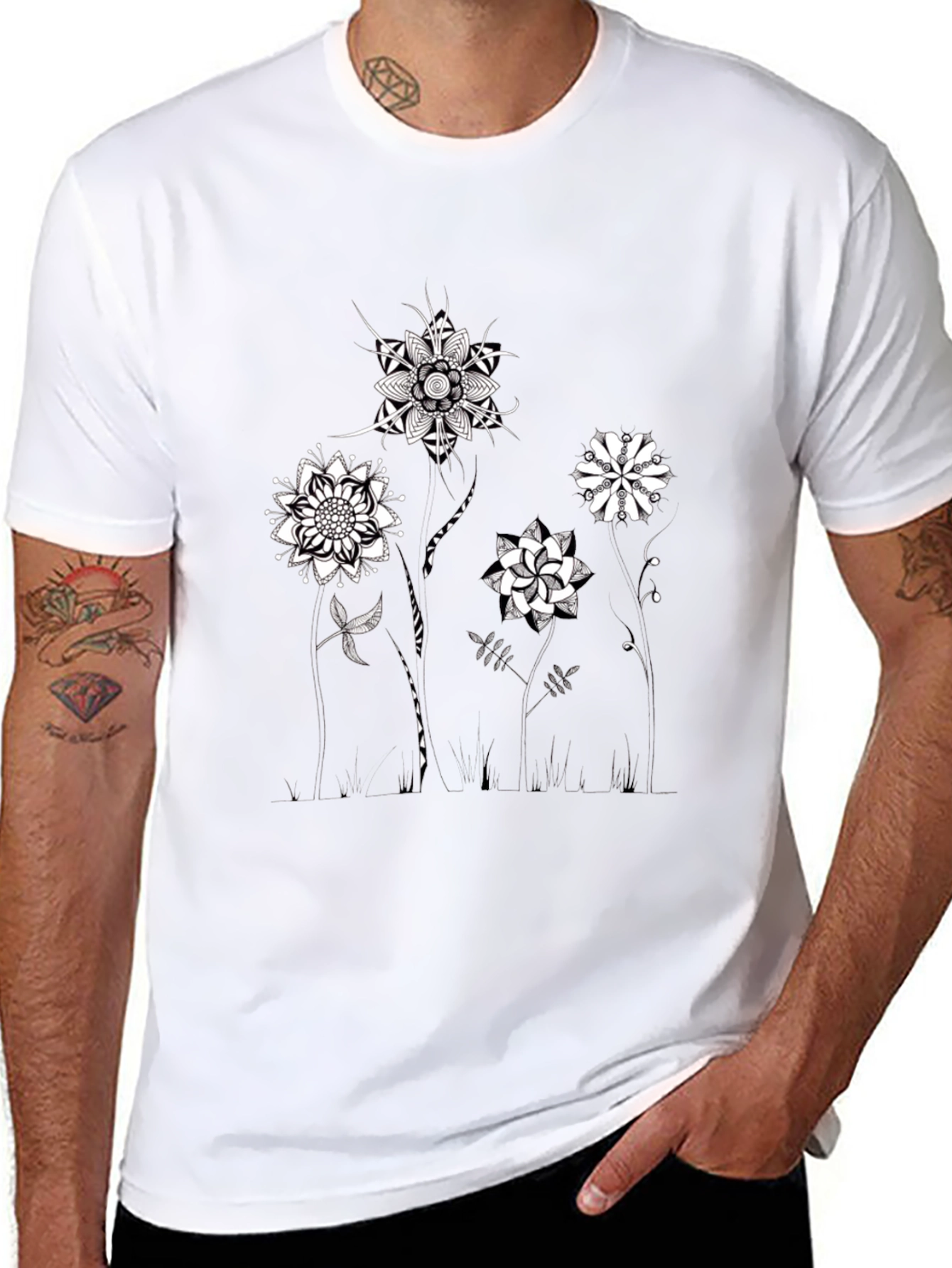 Abstract Floral Graphic Black T-Shirt