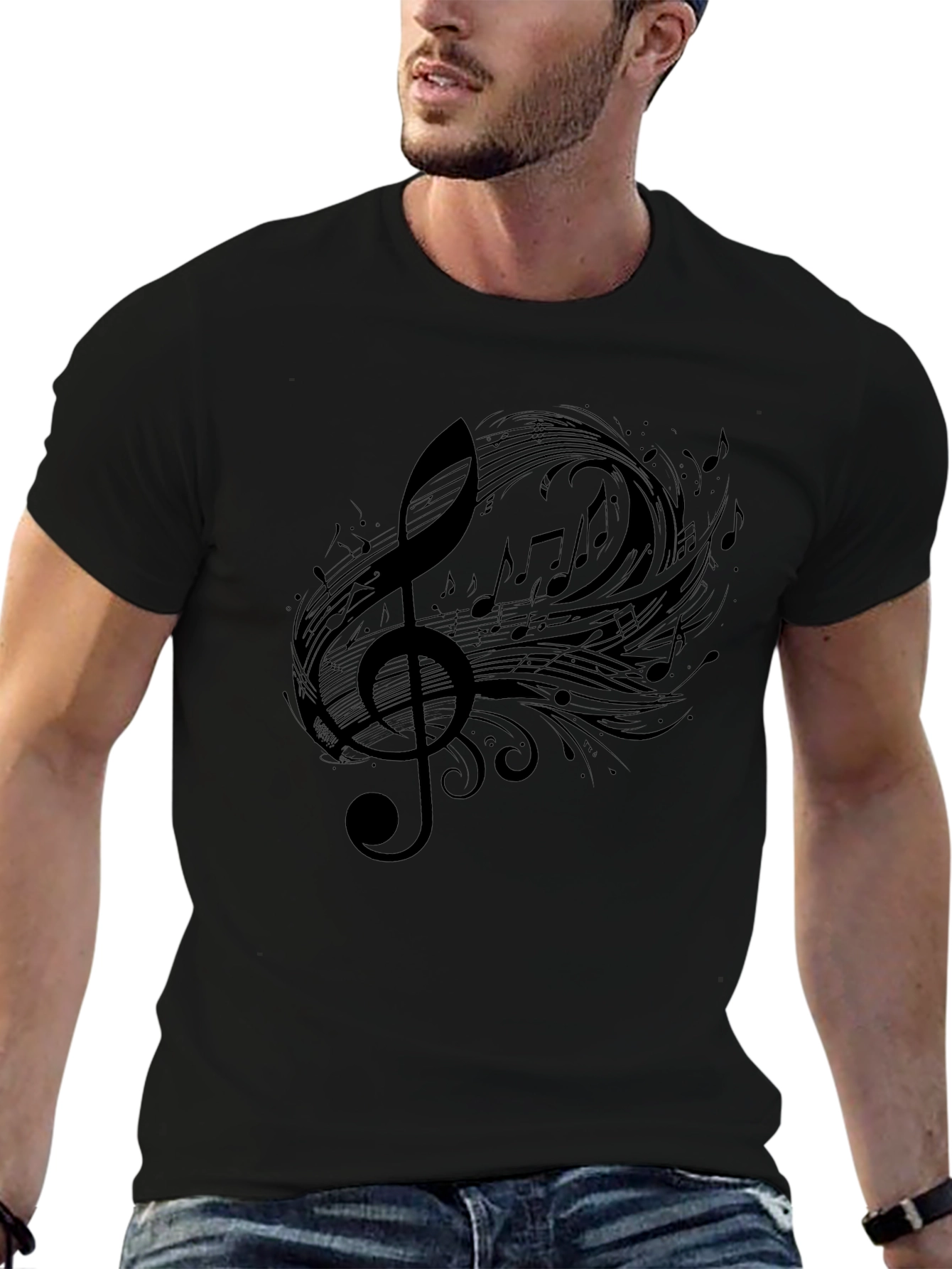 Musical Note Graphic Tee - Black
