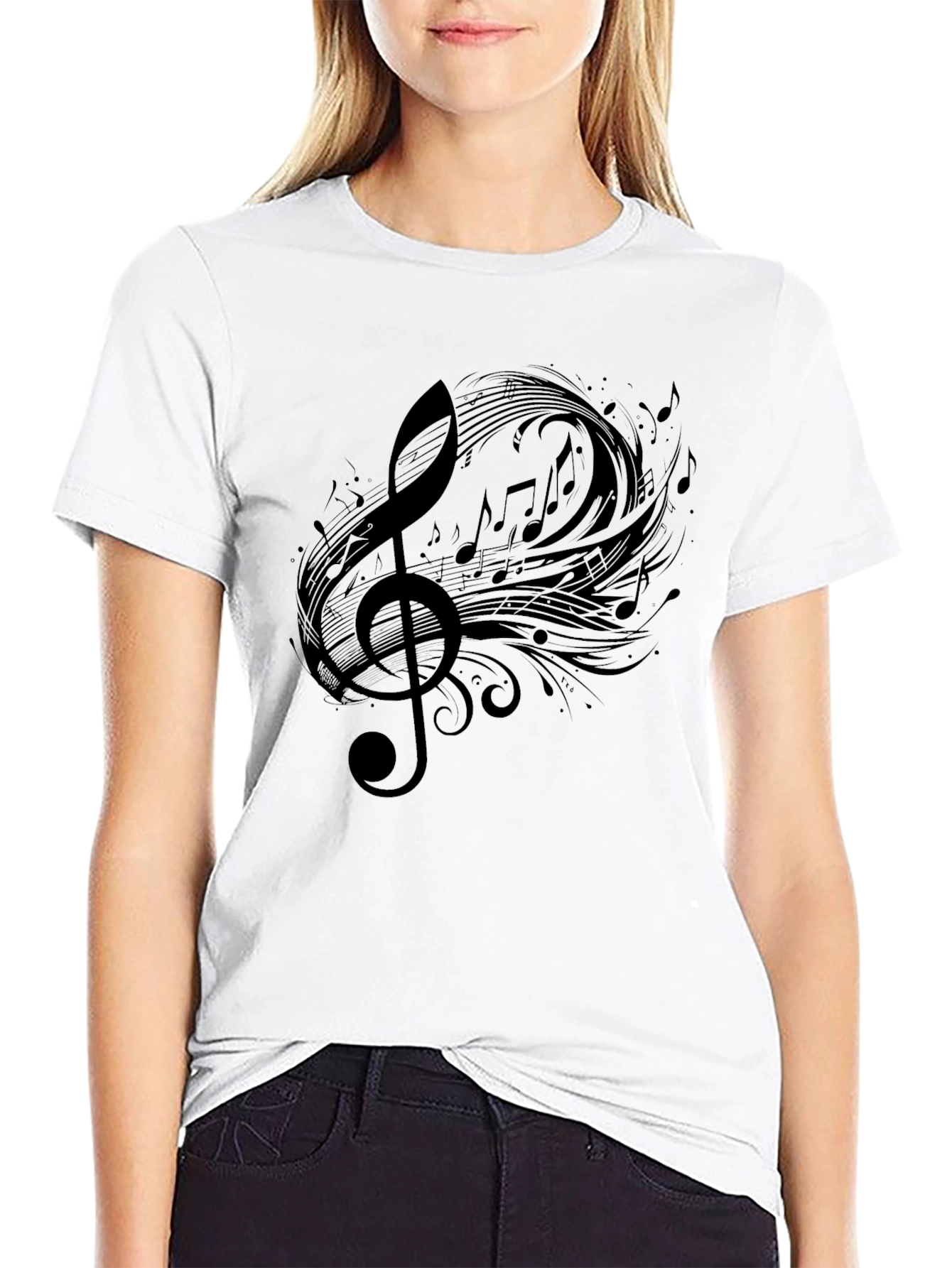 Musical Note Graphic Tee - Black