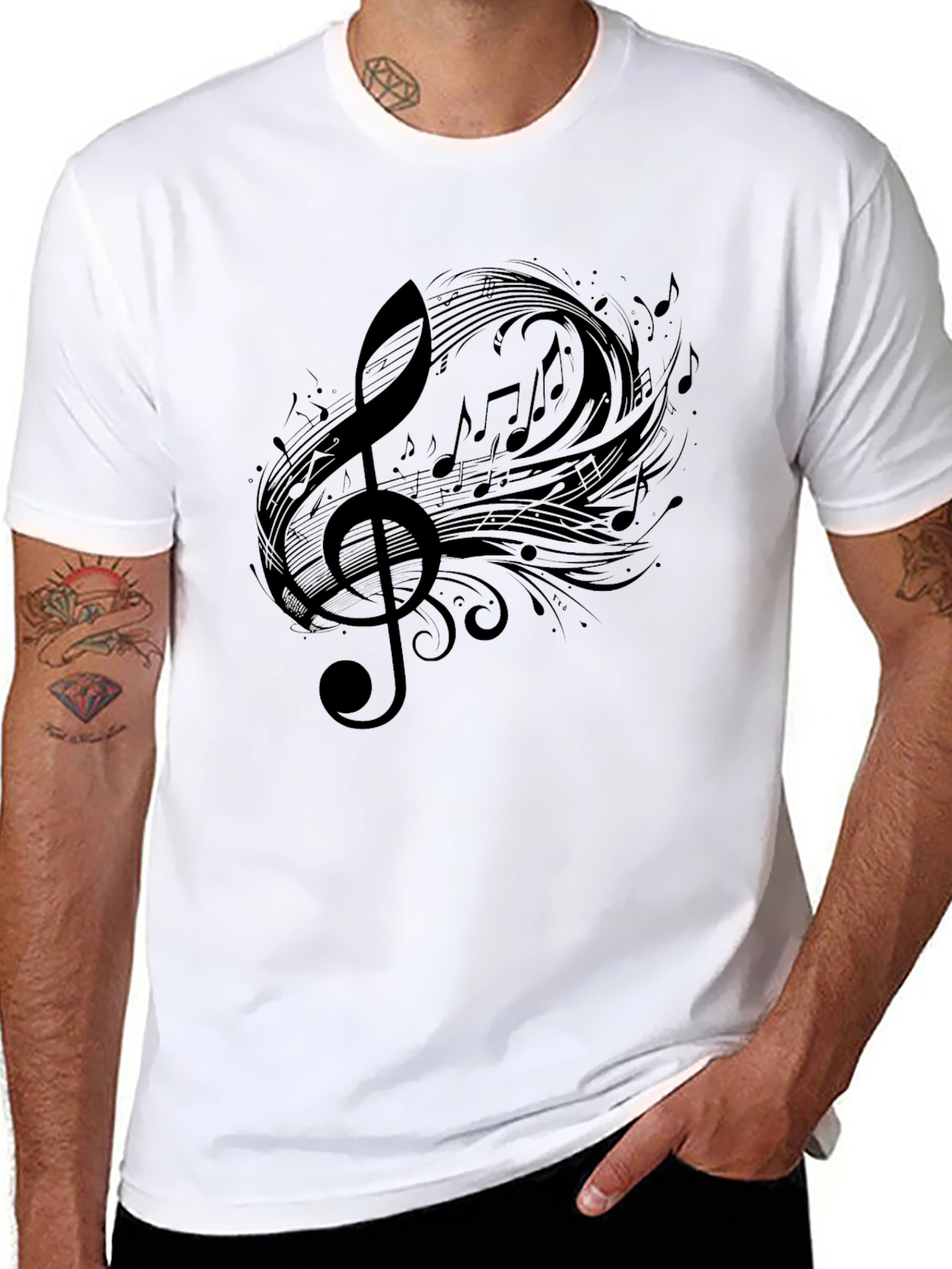 Musical Note Graphic Tee - Black